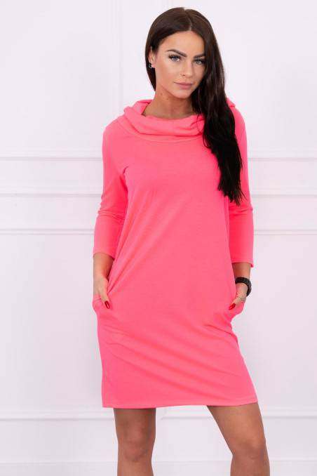 Dress with a hood and pockets pink neon