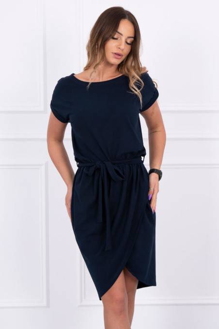 Tied dress with an envelope-like bottom navy-blue