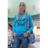 Turquoise blouse for women with a hood