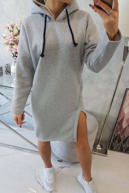 Light gray leisure dress with slit