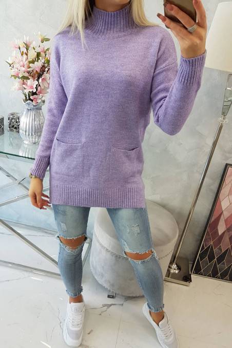 Sweater with stand-up collar purple