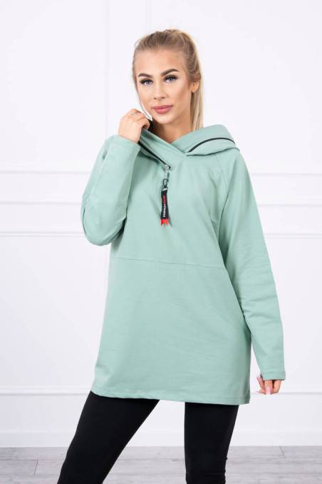 Tunic with a zipper on the hood Oversize dark mint