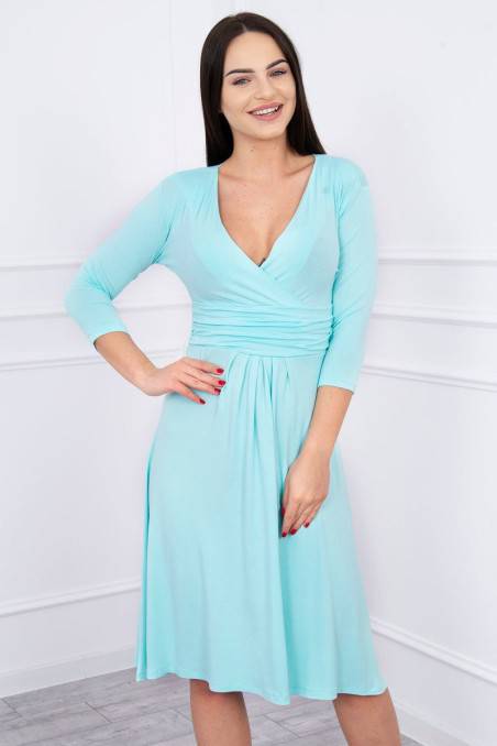 Mint color dress with 3/4 sleeves KES-362-8314