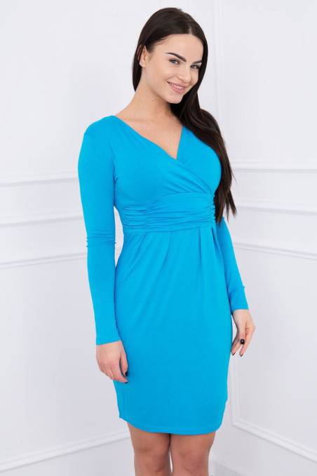 Turquoise dress with a triangular neckline