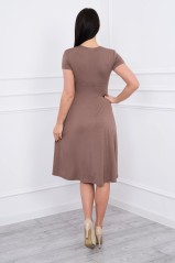 Cocoa color dress with short sleeves KES-8347-60942