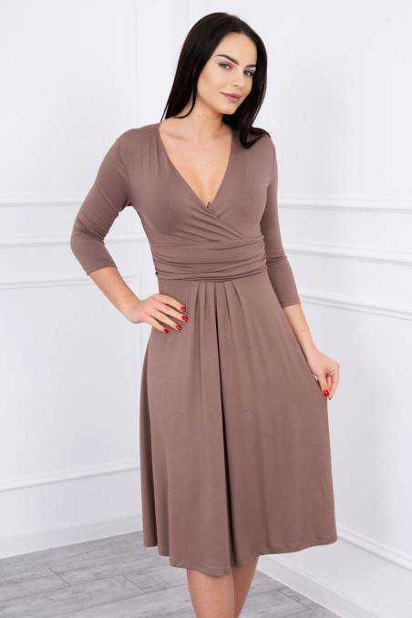 Cocoa color dress with 3/4 sleeves KES-11644-8314