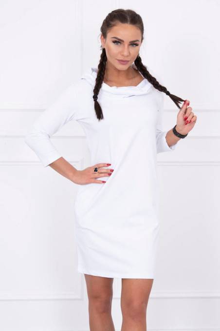 Dress with a hood and pockets white