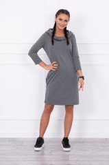 Dress with a hood and pockets graphite melange