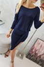 Asymmetric dress, 3/4 sleeve navy blue