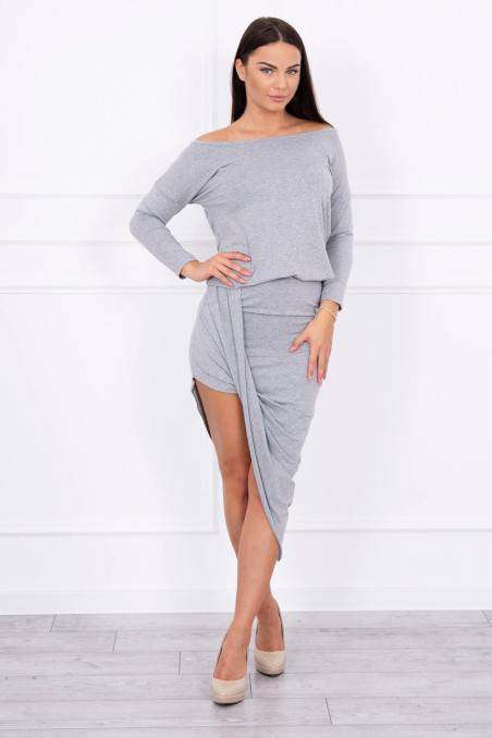 Asymmetric dress, 3/4 sleeve gray