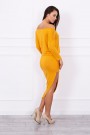 Asymmetric dress, 3/4 sleeve mustard