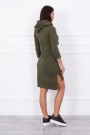 Dress with longer back and colorful print khaki