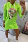 Dress with longer back and colorful print green neon