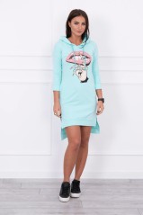 Dress with longer back and colorful print mint