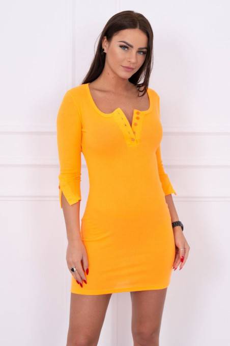 Dress with neckline with buttons orange neon