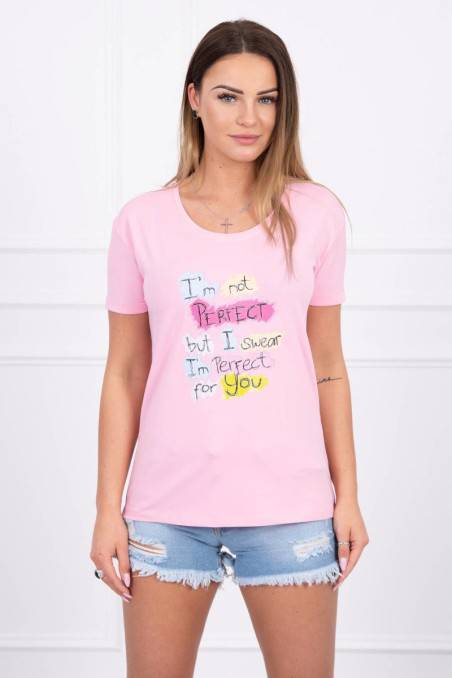 Light pink blouse with inscriptions KES-14865-5406