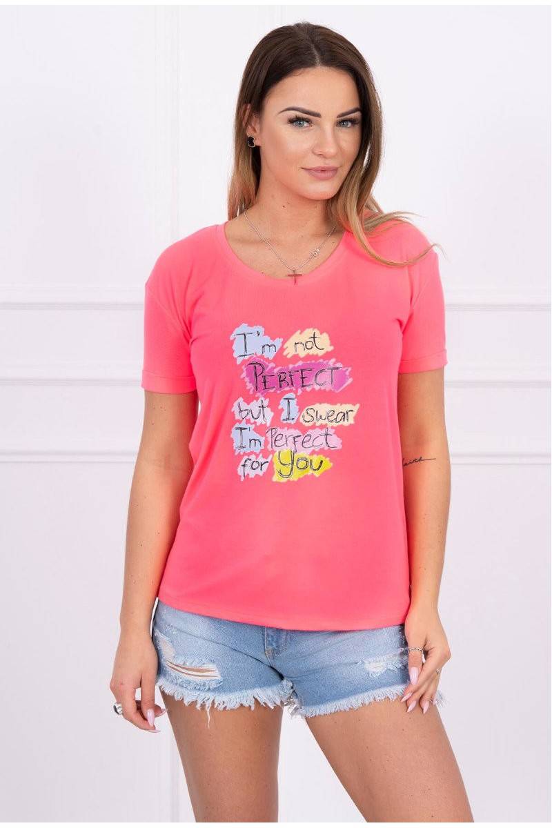 Pink neon blouse with inscriptions KES-14869-5406