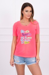 Pink neon blouse with inscriptions KES-14869-5406
