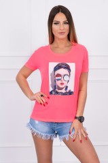 Pink neon blouse with appliqué KES-14884-5405