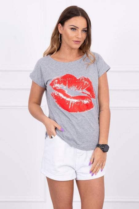 Gray blouse with short sleeves KES-15067-8985