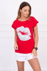 Red blouse with short sleeves KES-15070-8985