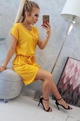 Tied dress with an envelope-like bottom mustard