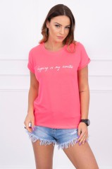 Pink neon blouse with inscription KES-15111-65297