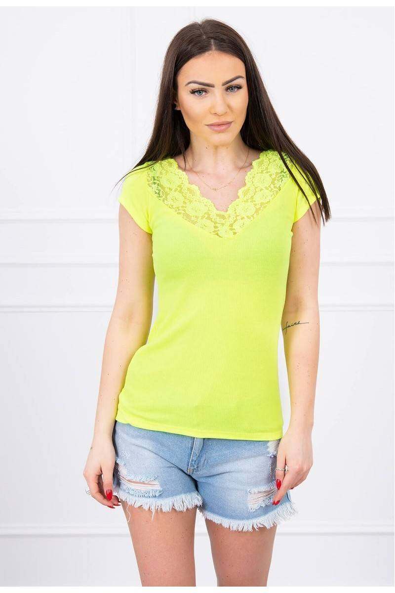 Yellow neon blouse with lace