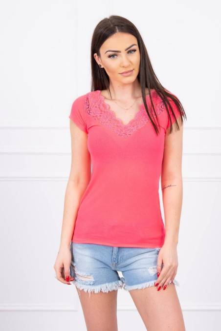 Pink neon blouse with lace