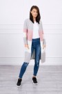 Sweater Cardigan in the straps gray+powdered pink