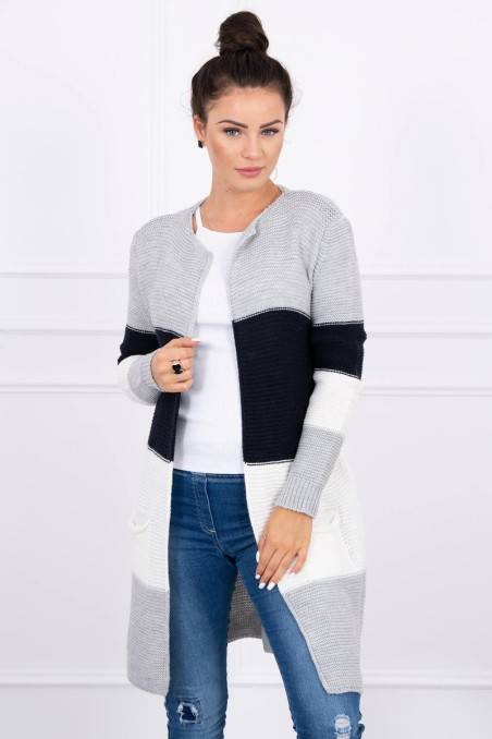 Sweater Cardigan in the straps gray+navy blue