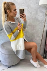 Sweater Cardigan in the straps gray+yellow