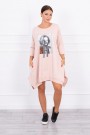 Dress with print and flared bottom dark powdered pink
