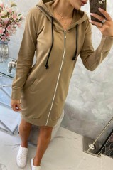 Hooded dress with a hood camel