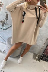 Oversize sweatshirt with asymmetrical sides beige