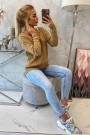 Braided sweater with V-neck camel