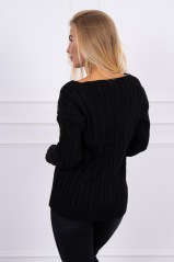 Braided sweater with V-neck black