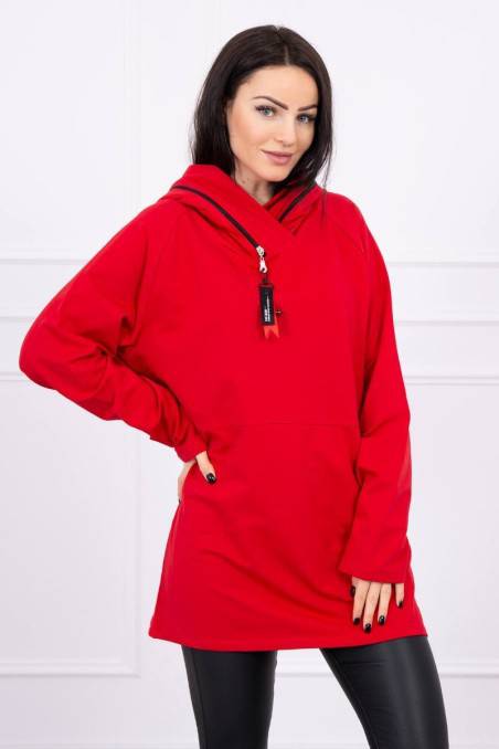 Tunic with a zipper on the hood red