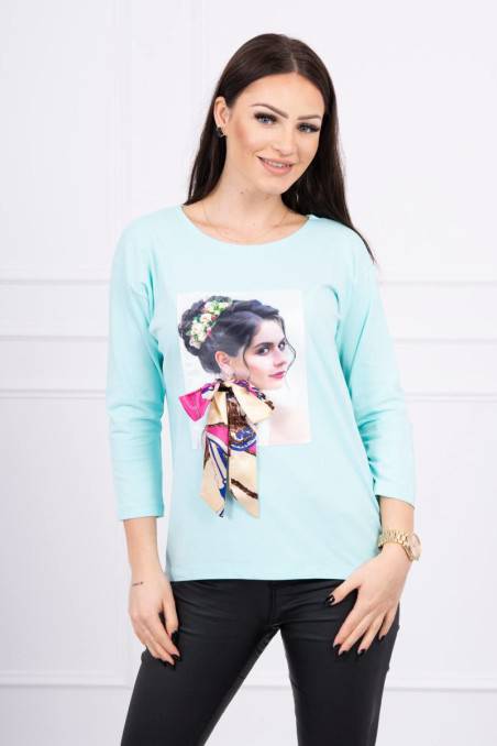Mint color blouse with appliqué KES-16930-66796