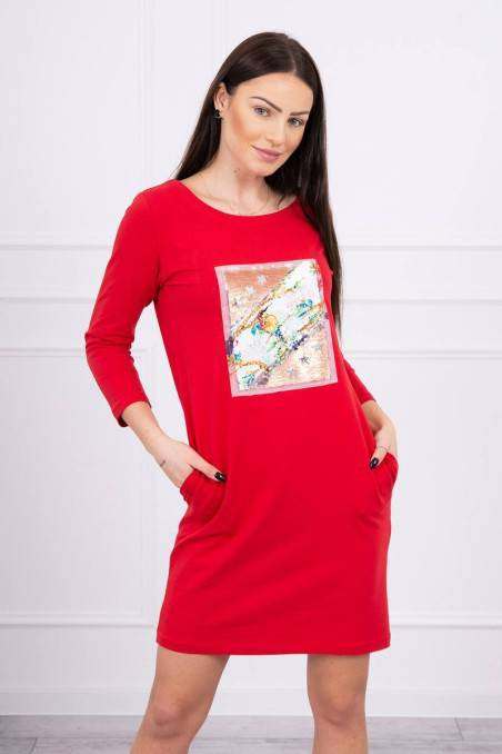 Red dress with appliqué KES-16998-66813