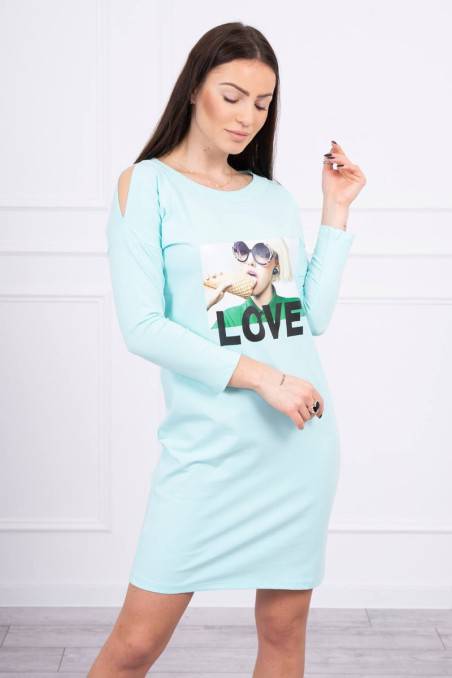 Mint color dress with appliqué KES-17033-66857