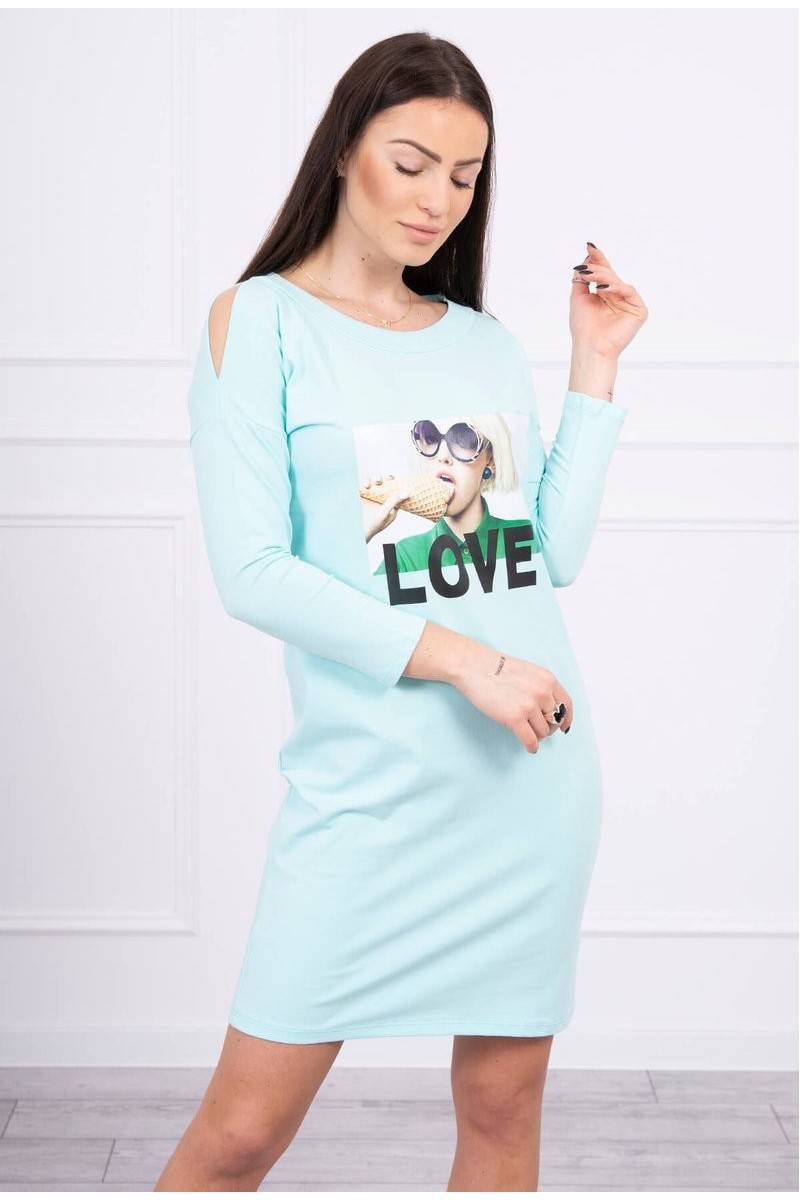 Mint color dress with appliqué KES-17033-66857