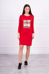 Red dress with appliqué KES-17044-66859