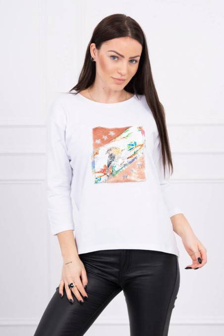 White blouse with appliqué KES-17060-66798