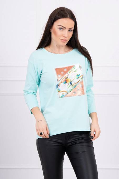Mint color blouse with appliqué KES-17061-66798
