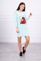 Mint color dress with appliqué KES-17076-66817