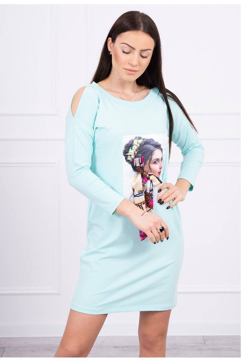 Mint color dress with appliqué KES-17078-66826