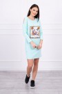 Mint color dress with appliqué KES-17097-66828