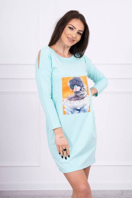 Mint color dress with appliqué KES-17102-66829