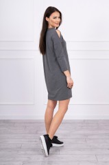 Dark gray dress with appliqué KES-17103-66829